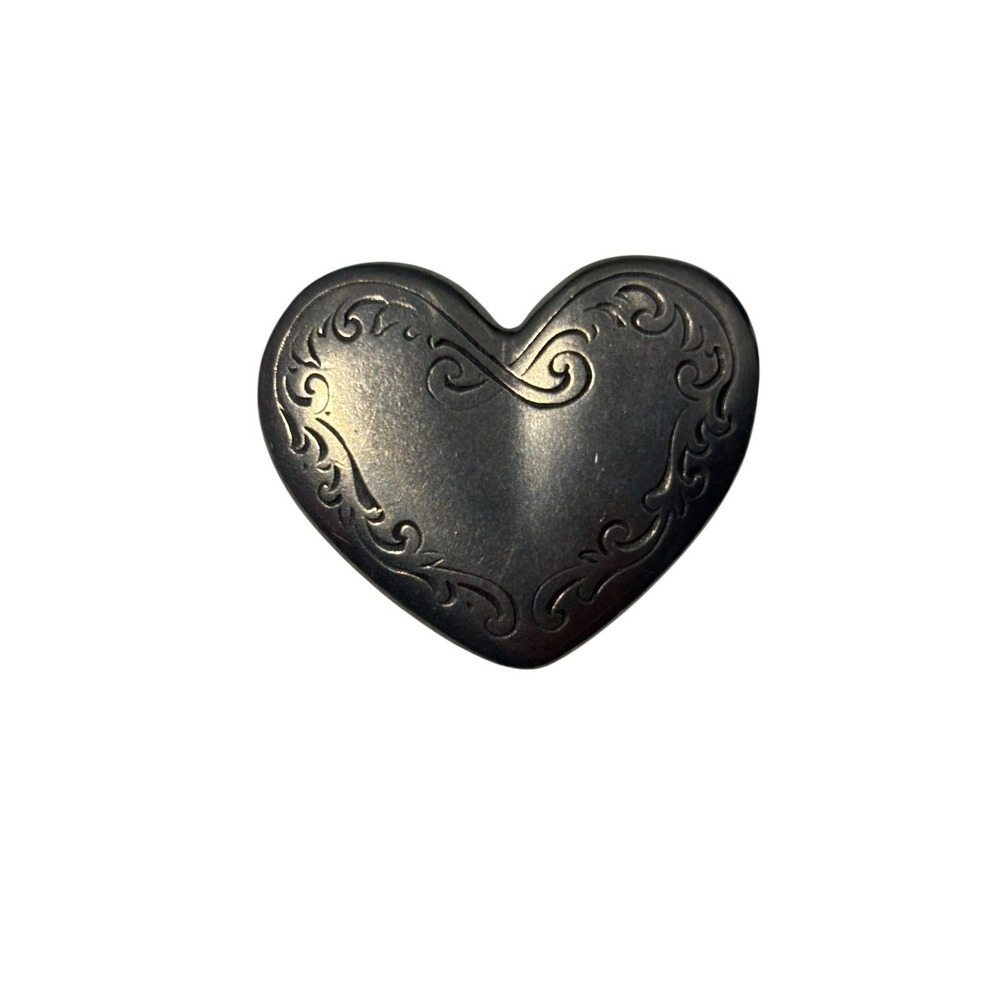 Vintage Danforth 1995 Pewter Etched Heart Love Valentines Heart Brooch Pin